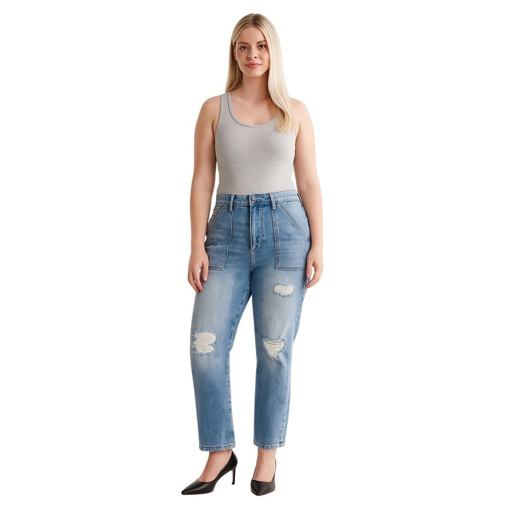 Judy Blue Boyfriend Cargo Jeans Size 9/29 Distressed Relaxed Fit Stretch Denim